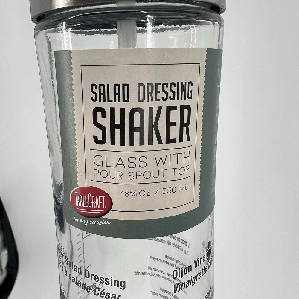 Tablecraft Salad Dressing Shaker, Glass w/Plastic & Metal Pour Spout Top - NEW!